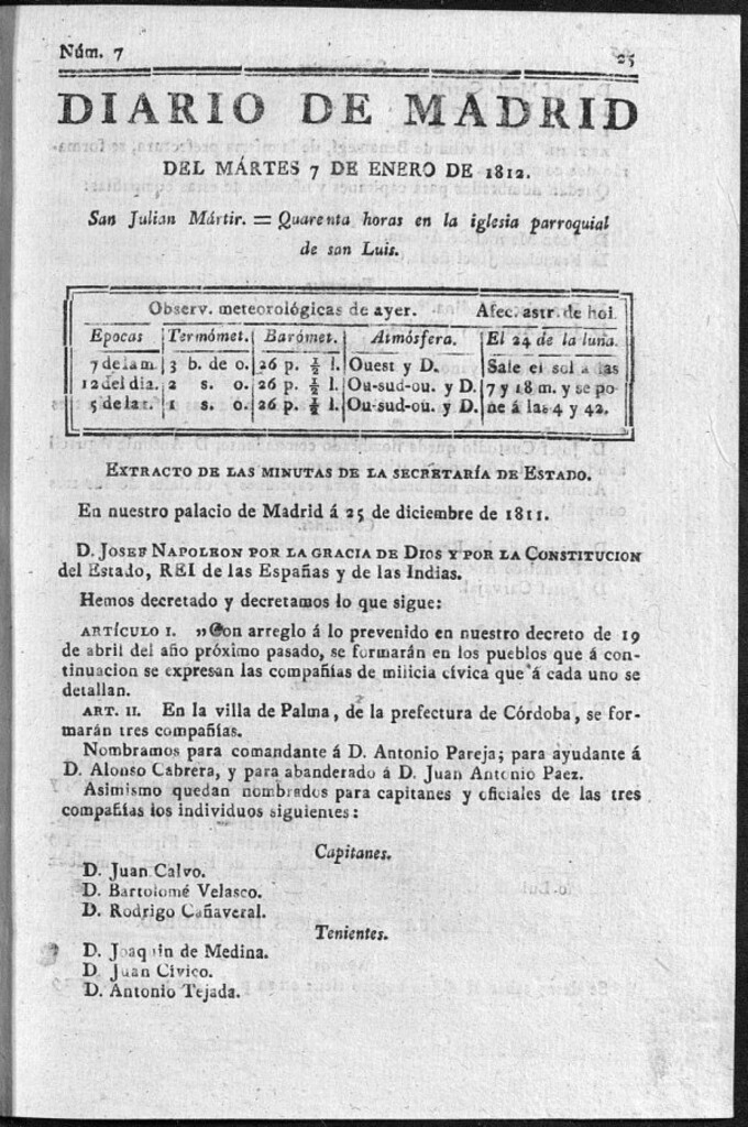 Miniatura de Diario de Madrid del martes 7 de Enero de 1812