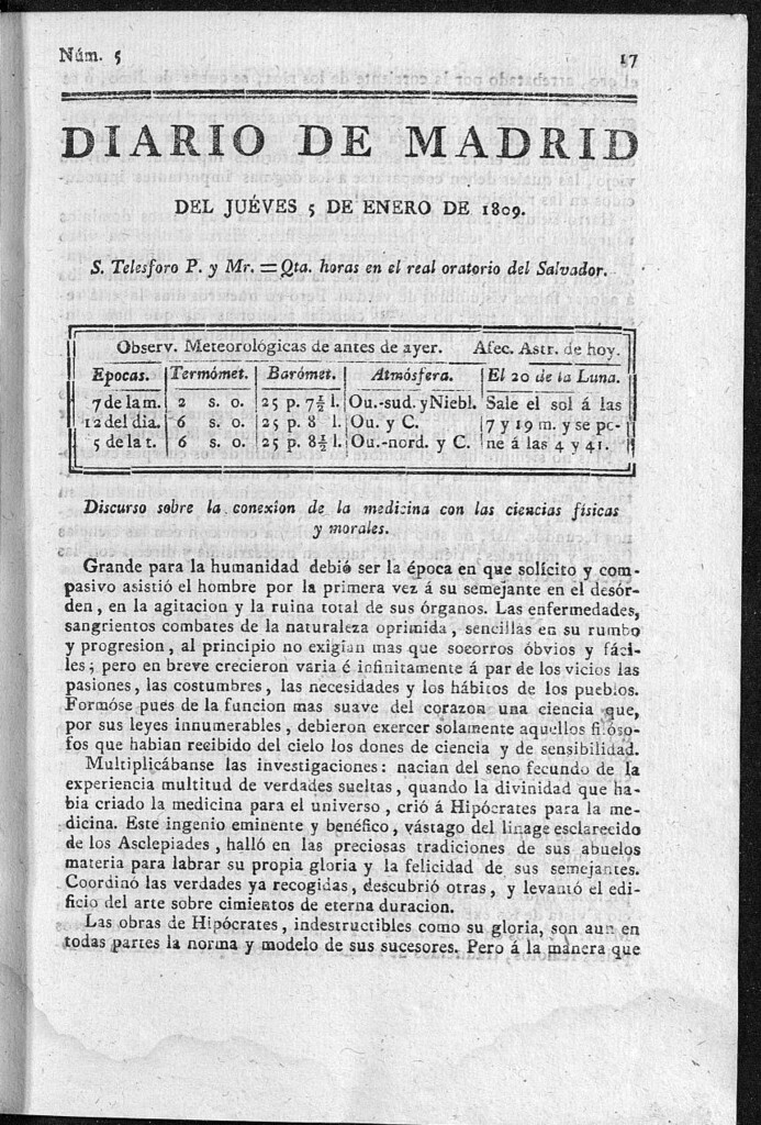 Miniatura de Diario de Madrid del jueves 5 de Enero de 1809