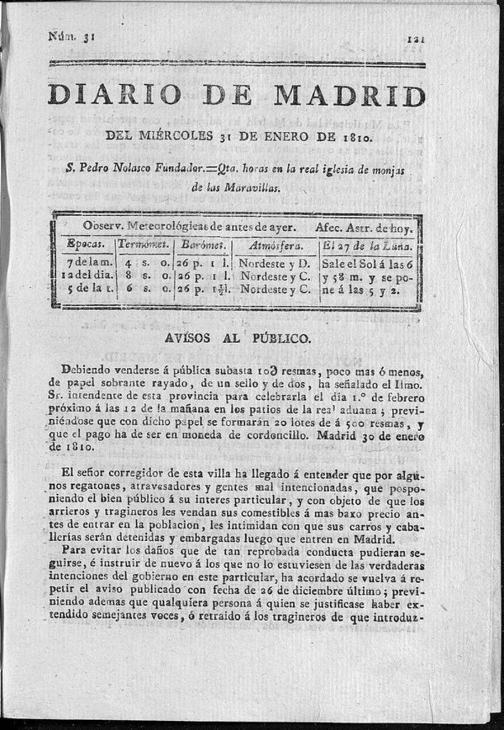 Miniatura de Diario de Madrid del miércoles 31 de Enero de 1810