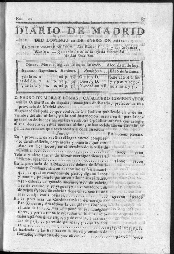 Miniatura de Diario de Madrid del domingo 20 de Enero de 1811