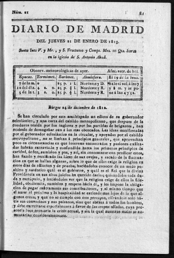 Miniatura de Diario de Madrid Jueves 21 de Enero de 1813