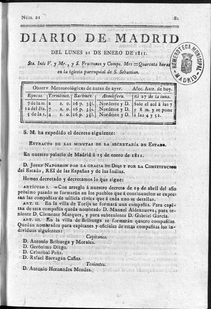 Miniatura de Diario de Madrid del lunes 21 de Enero de 1811