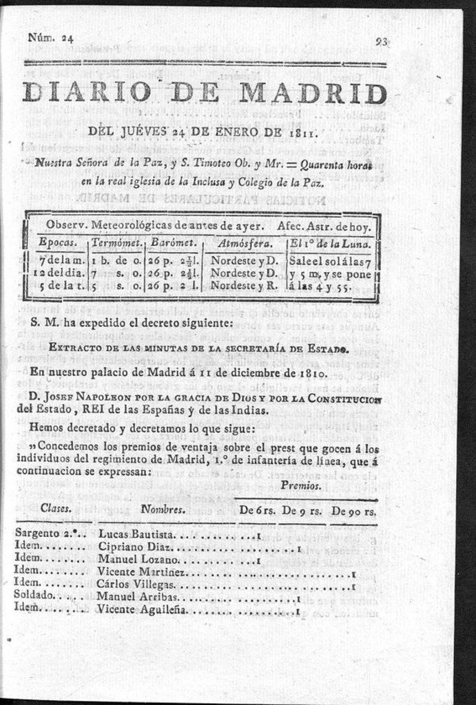 Miniatura de Diario de Madrid del jueves 24 de Enero de 1811