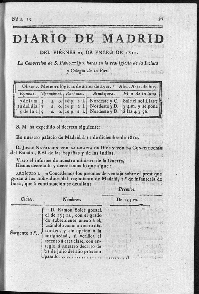 Miniatura de Diario de Madrid del viernes 25 de Enero de 1811