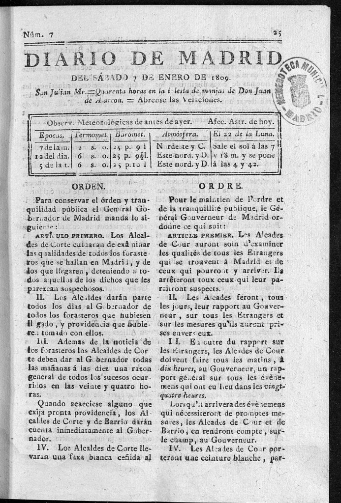 Miniatura de Diario de Madrid del sábado 7 de Enero de 1809
