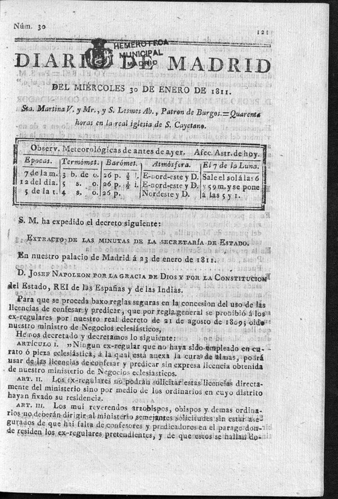 Miniatura de Diario de Madrid del miércoles 30 de Enero de 1811
