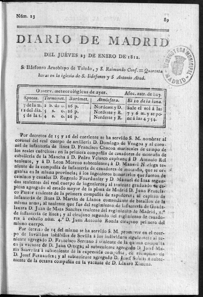 Miniatura de Diario de Madrid del jueves 23 de Enero de 1812