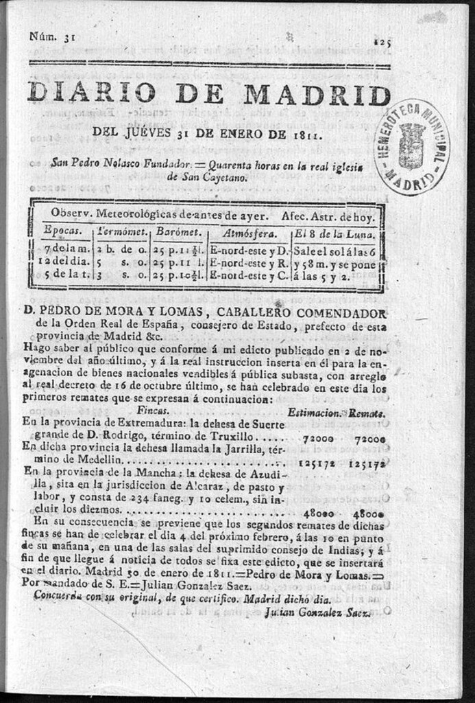 Miniatura de Diario de Madrid del jueves 31 de Enero de 1811