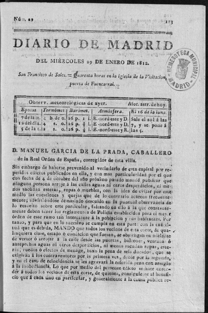 Miniatura de Diario de Madrid del miércoles 29 de Enero de 1812