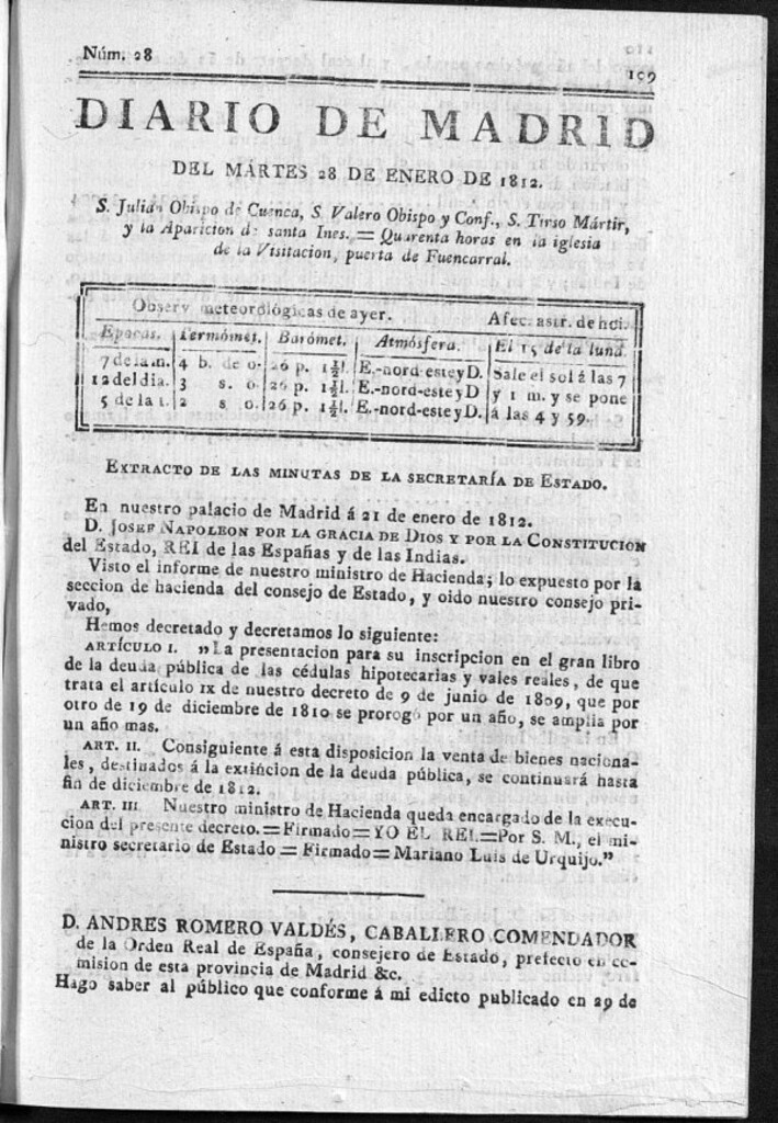 Miniatura de Diario de Madrid del martes 28 de Enero de 1812