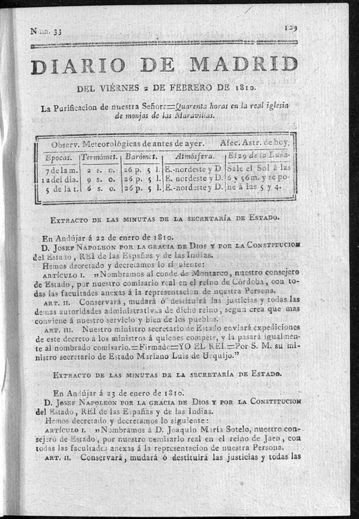 Miniatura de Diario de Madrid del viernes 2 de Febrero de 1810
