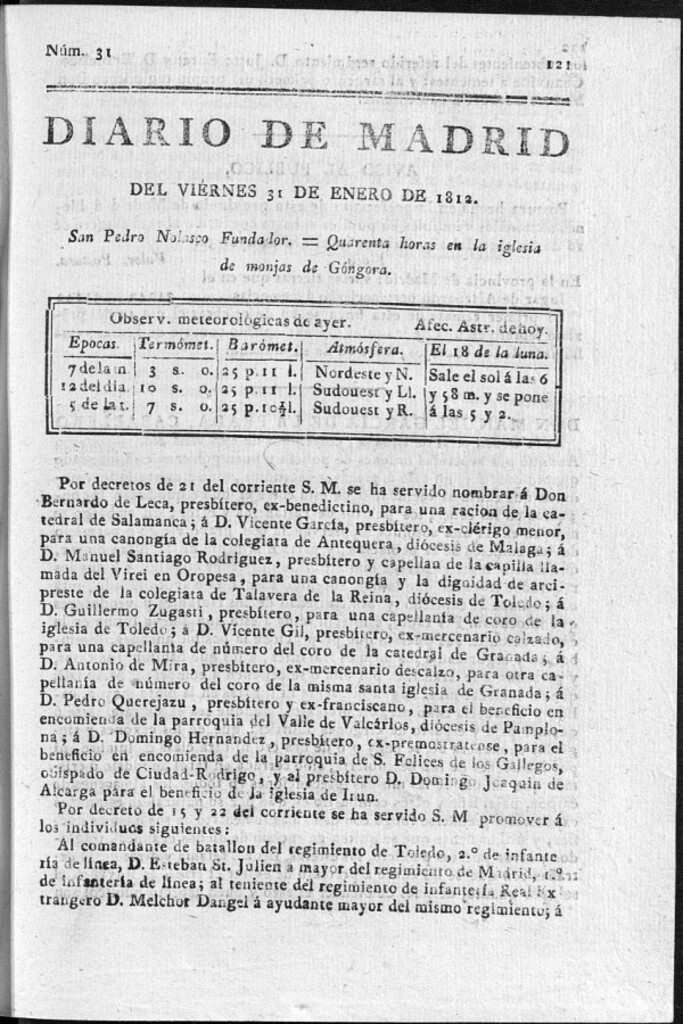 Miniatura de Diario de Madrid del viernes 31 de Enero de 1812