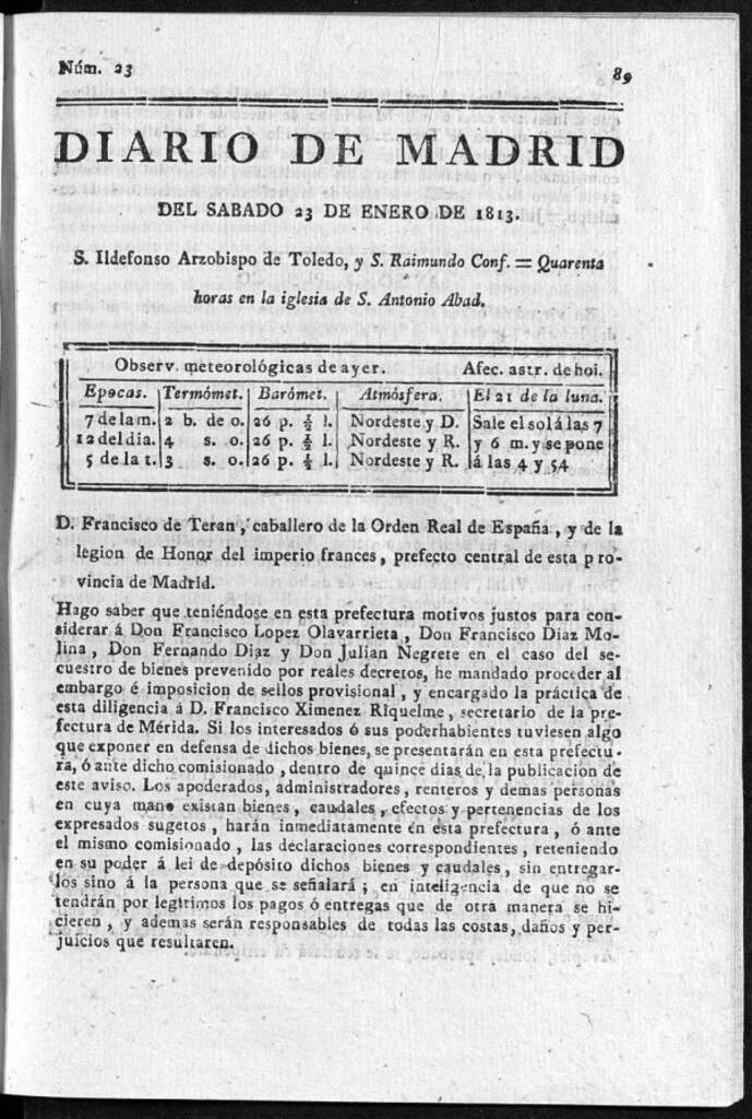 Miniatura de Diario de Madrid Sábado 23 de Enero de 1813