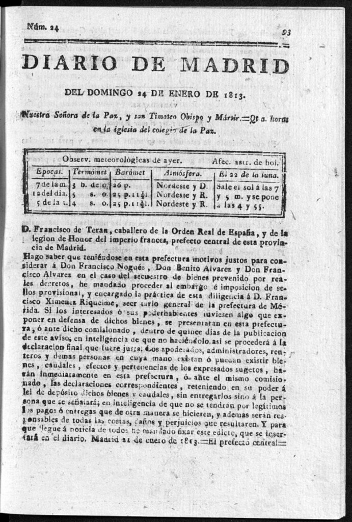 Miniatura de Diario de Madrid Domingo 24 de Enero de 1813