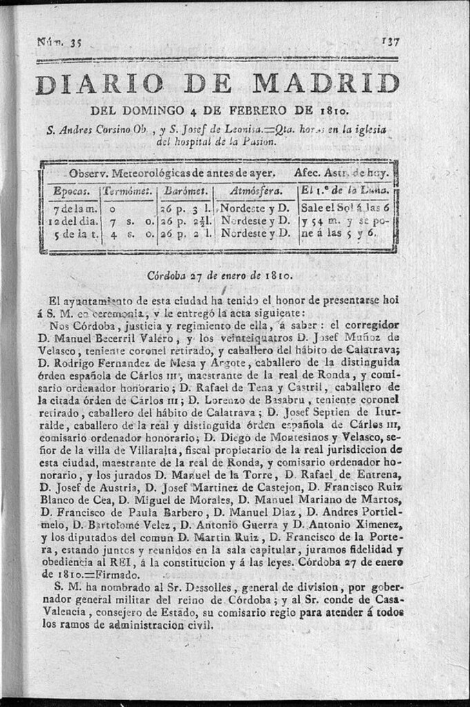 Miniatura de Diario de Madrid del domingo 4 de Febrero de 1810