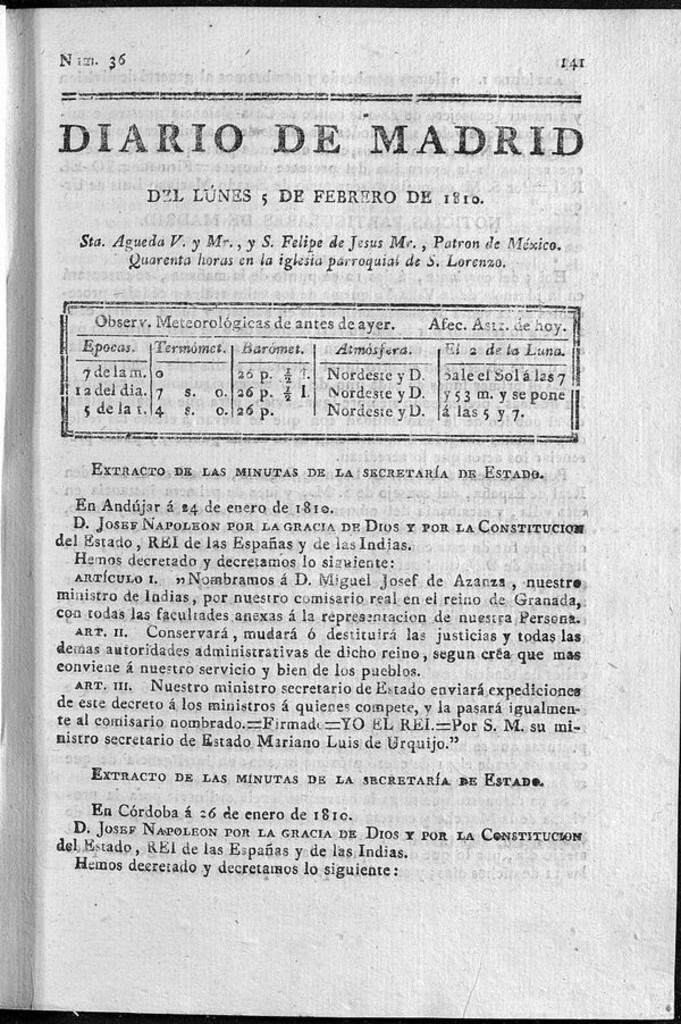 Miniatura de Diario de Madrid del lunes 5 de Febrero de 1810