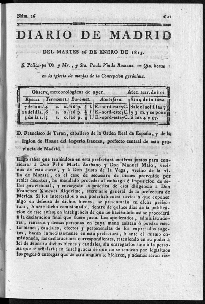 Miniatura de Diario de Madrid Martes 26 de Enero de 1813