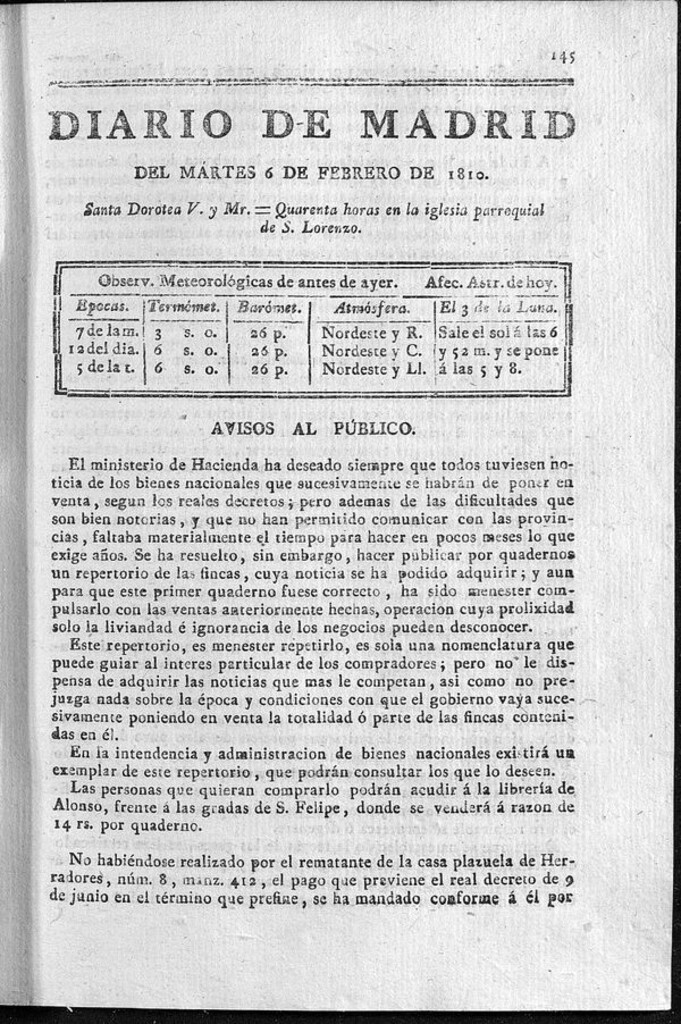 Miniatura de Diario de Madrid del martes 6 de Febrero de 1810