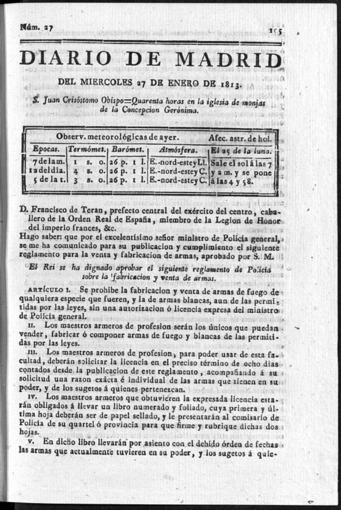 Miniatura de Diario de Madrid Miércoles 27 de Enero de 1813
