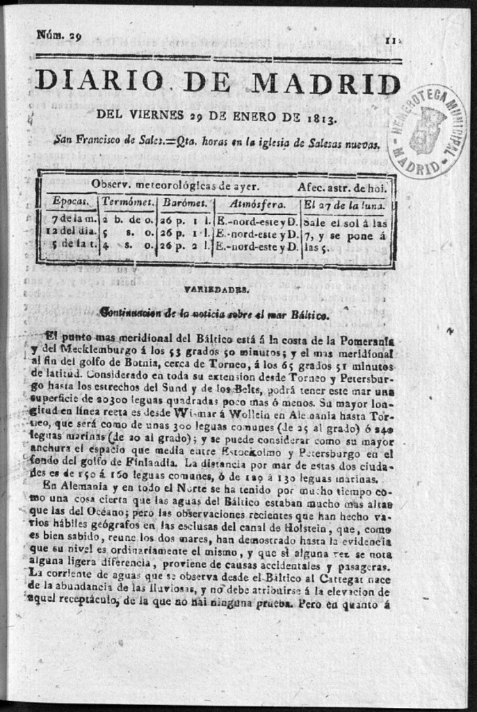 Miniatura de Diario de Madrid Viernes 29 de Enero de 1813