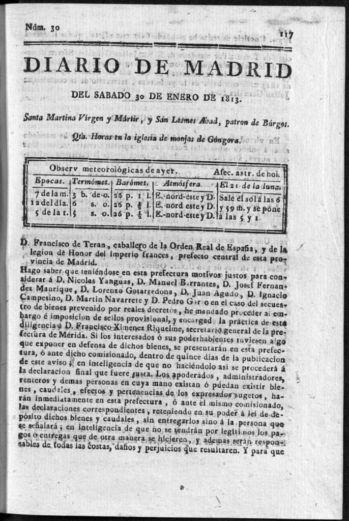 Miniatura de Diario de Madrid Sábado 30 de Enero de 1813