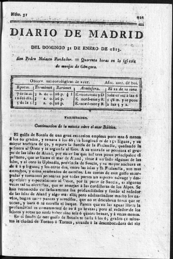 Miniatura de Diario de Madrid Domingo 31 de Enero de 1813