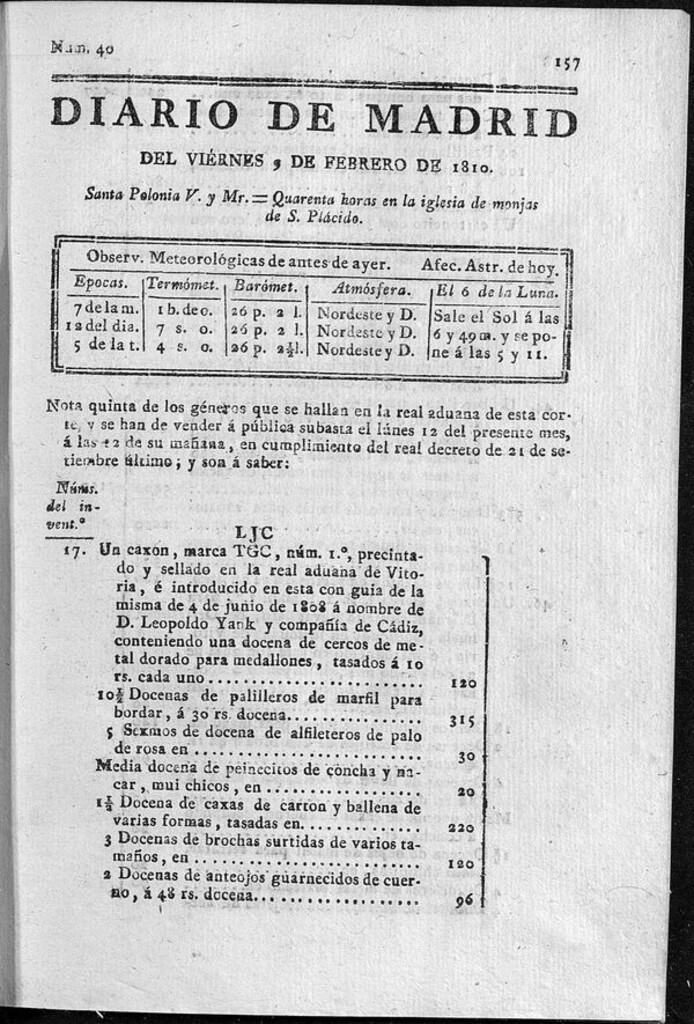 Miniatura de Diario de Madrid del viernes 9 de Febrero de 1810