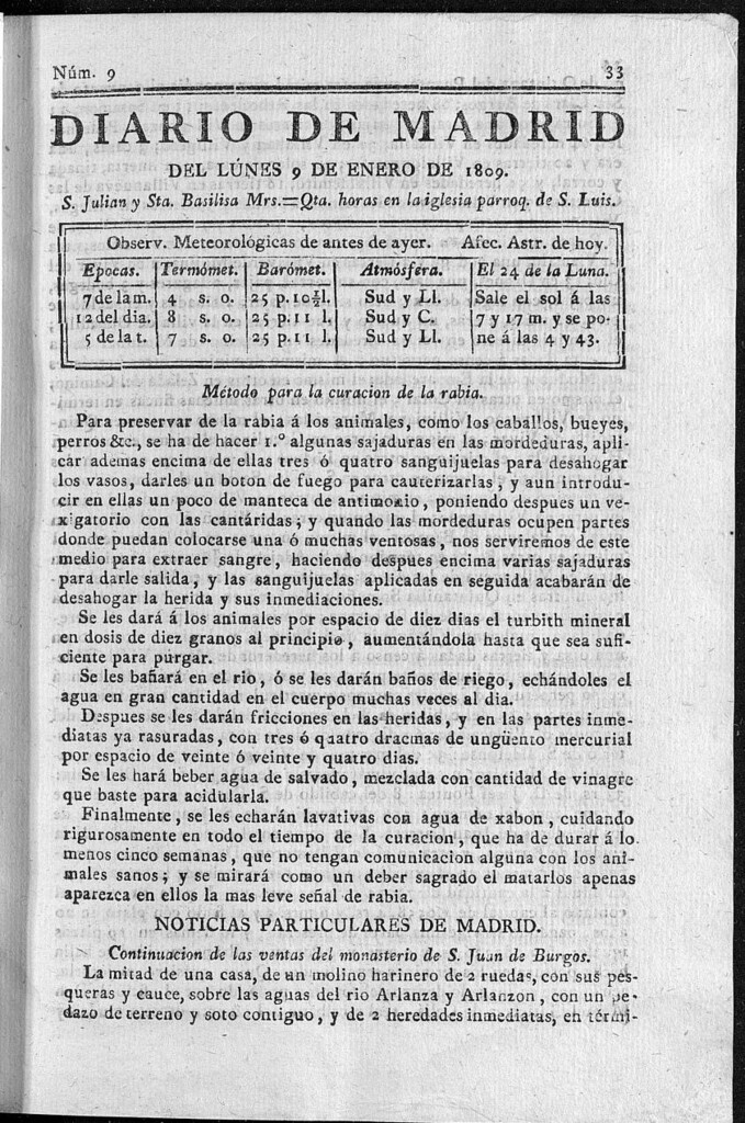 Miniatura de Diario de Madrid del lunes 9 de Enero de 1809