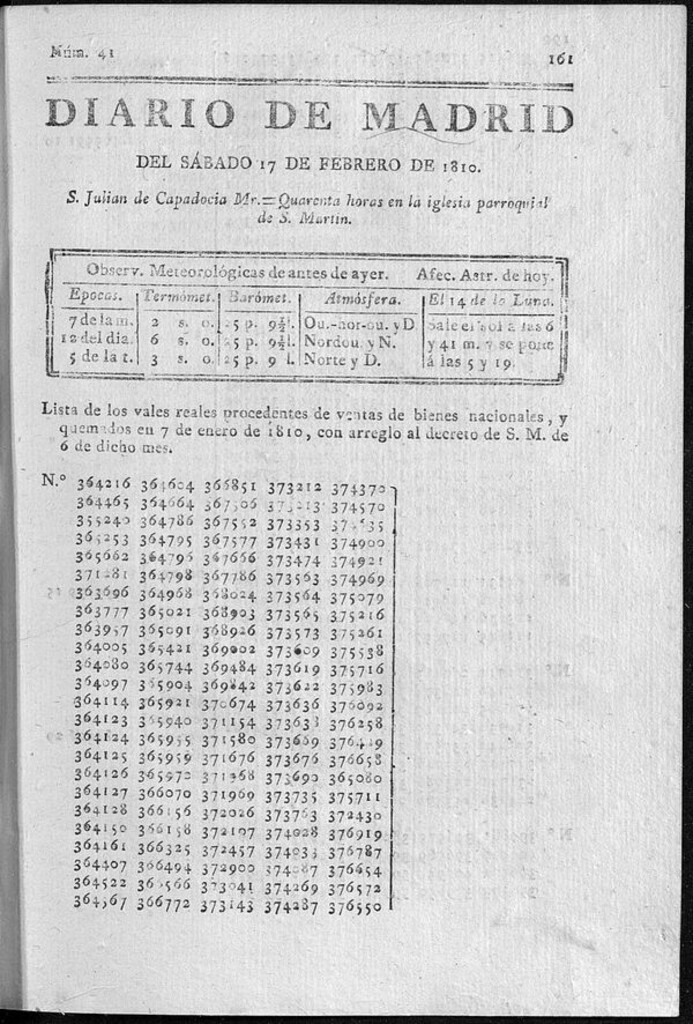 Miniatura de Diario de Madrid del sábado 17 de Febrero de 1810