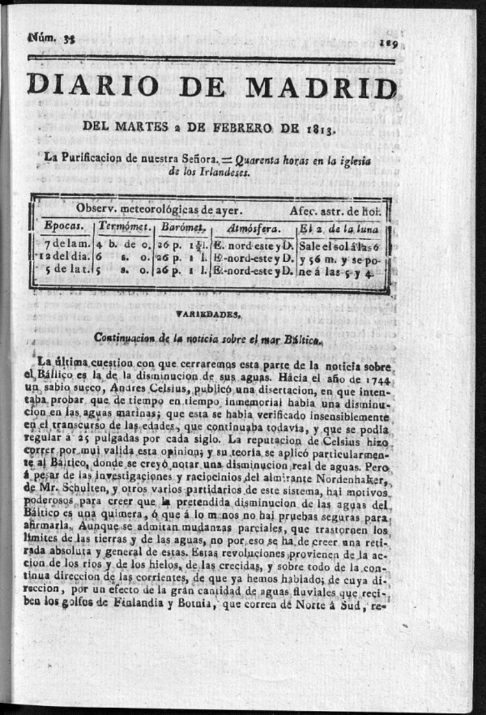 Miniatura de Diario de Madrid Martes 2 de Febrero de 1813