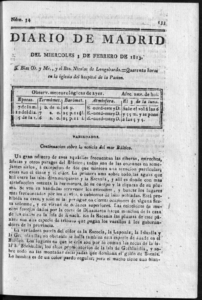 Miniatura de Diario de Madrid Miércoles 3 de Febrero de 1813