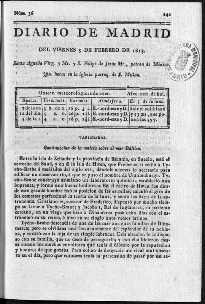 Miniatura de Diario de Madrid Viernes 5 de Febrero de 1813