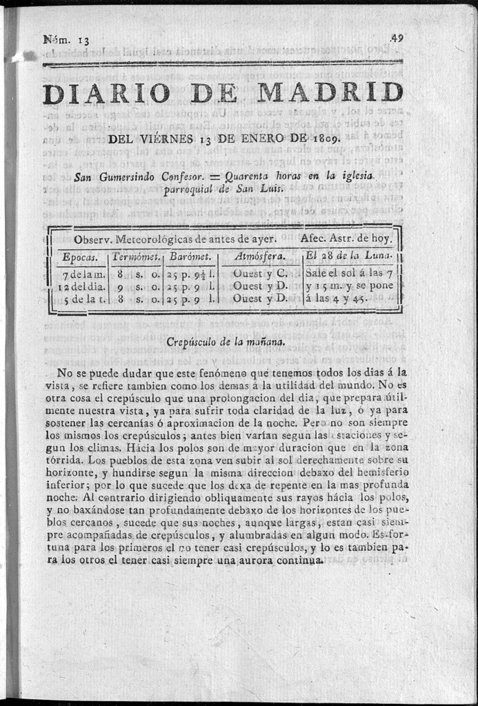 Miniatura de Diario de Madrid del viernes 13 de Enero de 1809