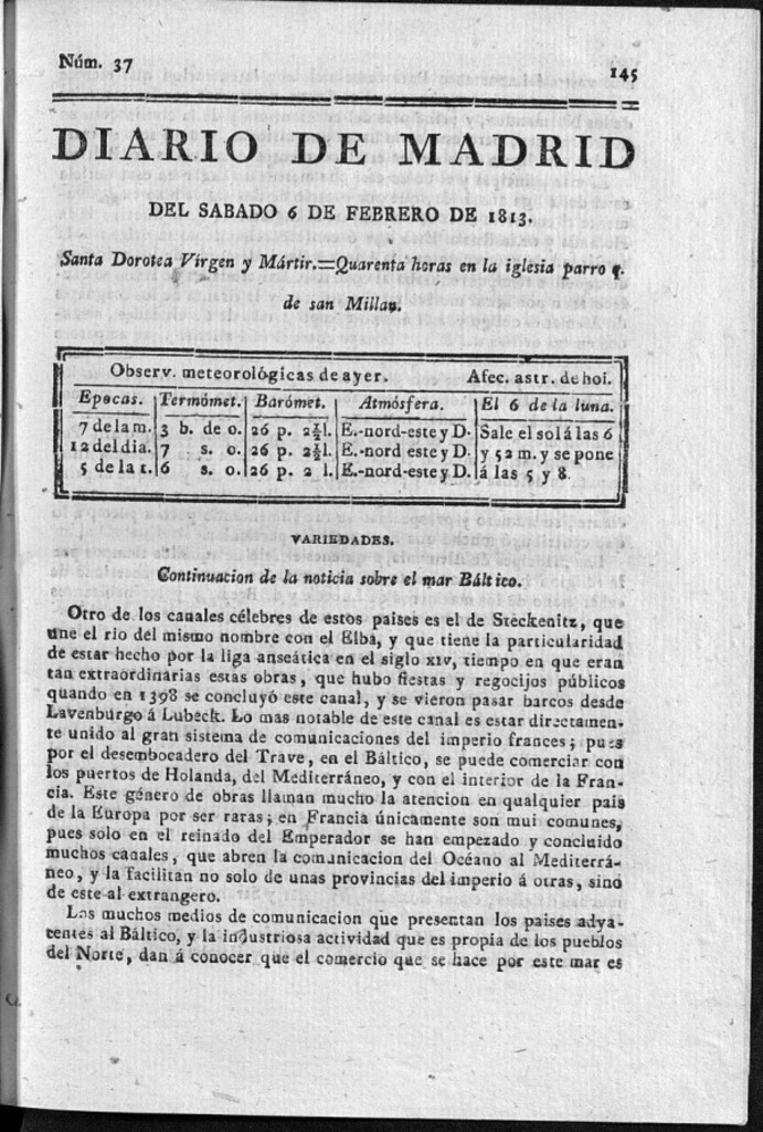 Miniatura de Diario de Madrid Sábado 6 de Febrero de 1813