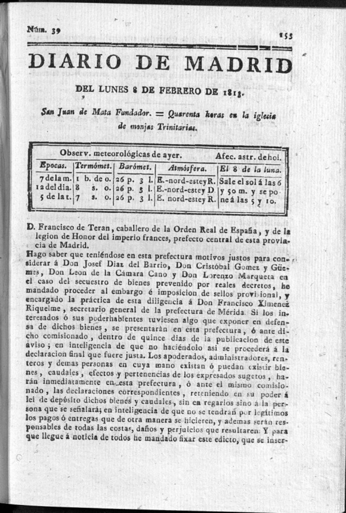 Miniatura de Diario de Madrid Lunes 8 de Febrero de 1813