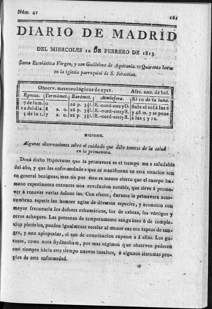 Miniatura de Diario de Madrid Miércoles 10 de Febrero de 1813