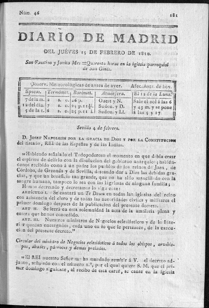 Miniatura de Diario de Madrid del jueves 15 de Febrero de 1810