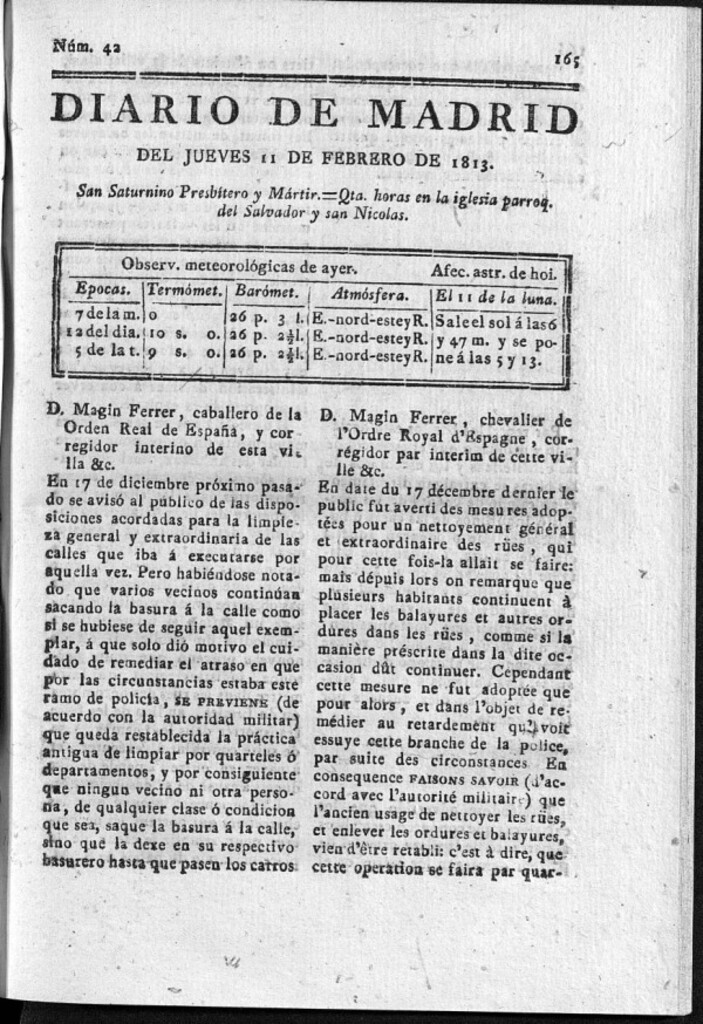 Miniatura de Diario de Madrid Jueves 11 de Febrero de 1813