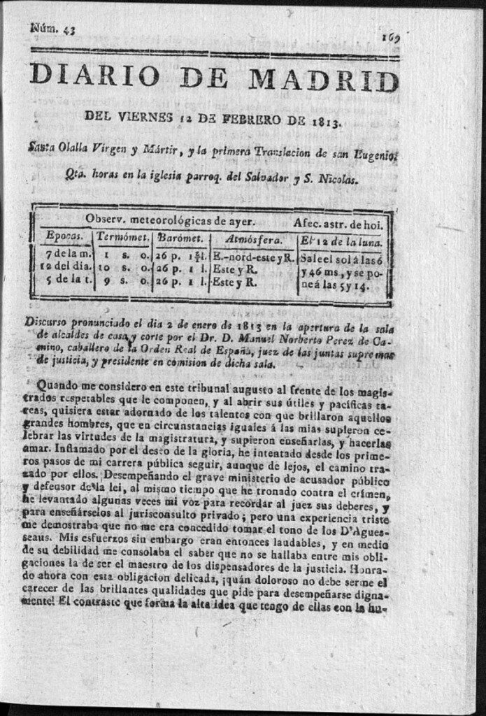 Miniatura de Diario de Madrid Viernes 12 de Febrero de 1813