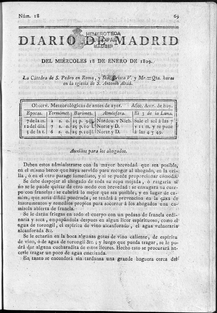 Miniatura de Diario de Madrid del miércoles 18 de Enero de 1809
