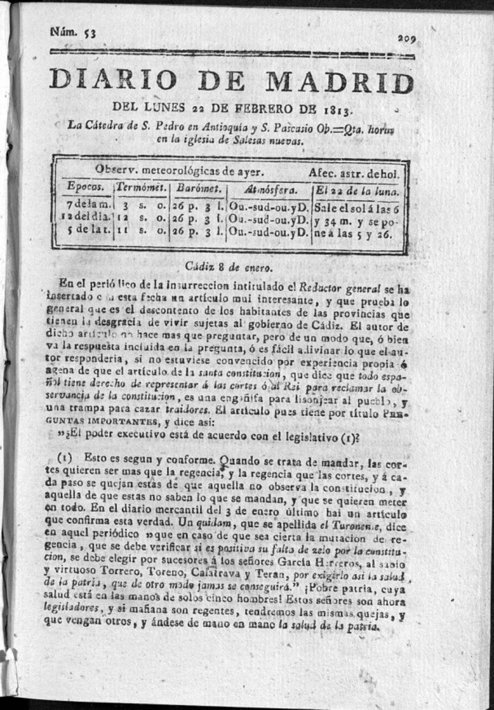 Miniatura de Diario de Madrid Lunes 22 de Febrero de 1813