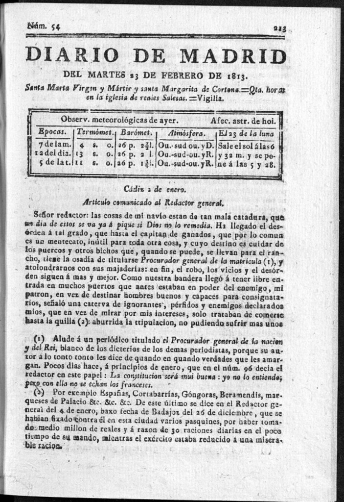 Miniatura de Diario de Madrid Martes 23 de Febrero de 1813