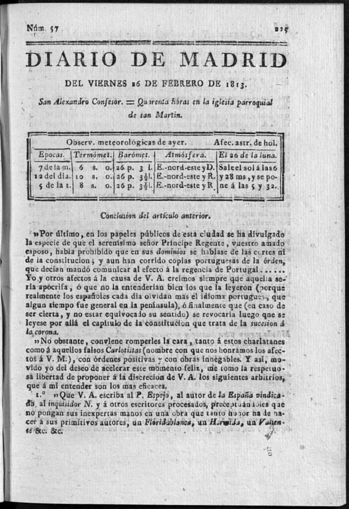 Miniatura de Diario de Madrid Viernes 26 de Febrero de 1813