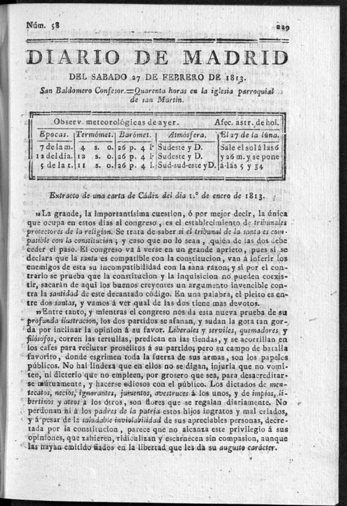 Miniatura de Diario de Madrid Sábado 27 de Febrero de 1813