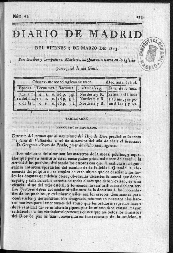 Miniatura de Diario de Madrid Viernes 5 de Marzo de 1813