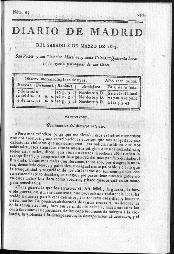 Miniatura de Diario de Madrid Sábado 6 de Marzo de 1813
