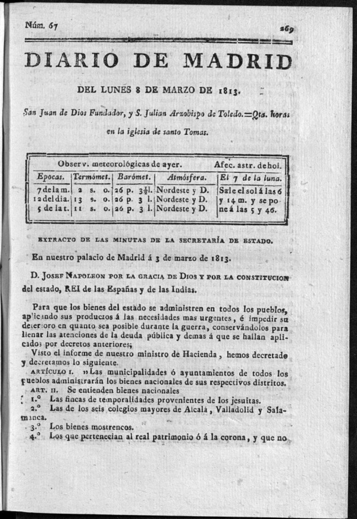 Miniatura de Diario de Madrid Lunes 8 de Marzo de 1813