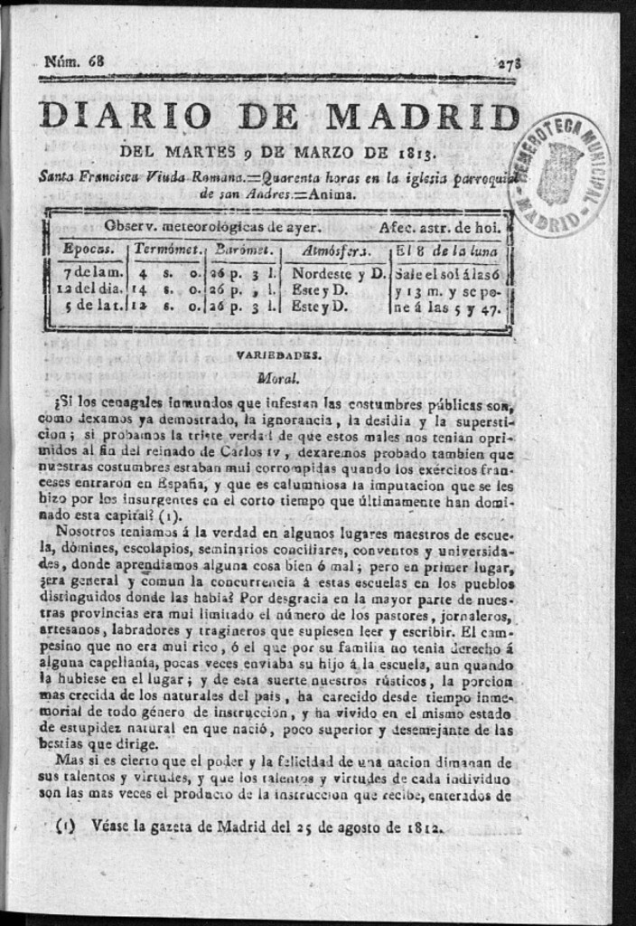 Miniatura de Diario de Madrid Martes 9 de Marzo de 1813