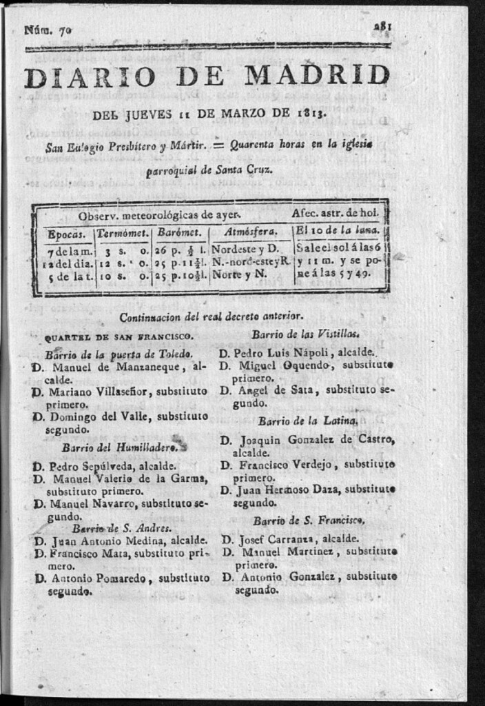 Miniatura de Diario de Madrid Jueves 11 de Marzo de 1813