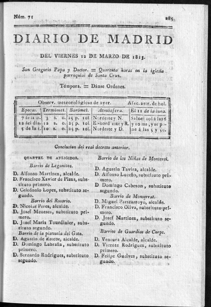 Miniatura de Diario de Madrid Viernes 12 de Marzo de 1813